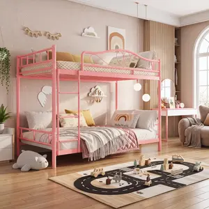 Heavy Duty Twin over Twin Metal Bunk Bed with Full Safety Guardrails and Sturdy Ladder, 400 Lbs Max Weight Capacity, Space Saving Silent Frame, No Box Spring Required, Quick Easy Assembly for Kids Bedroom