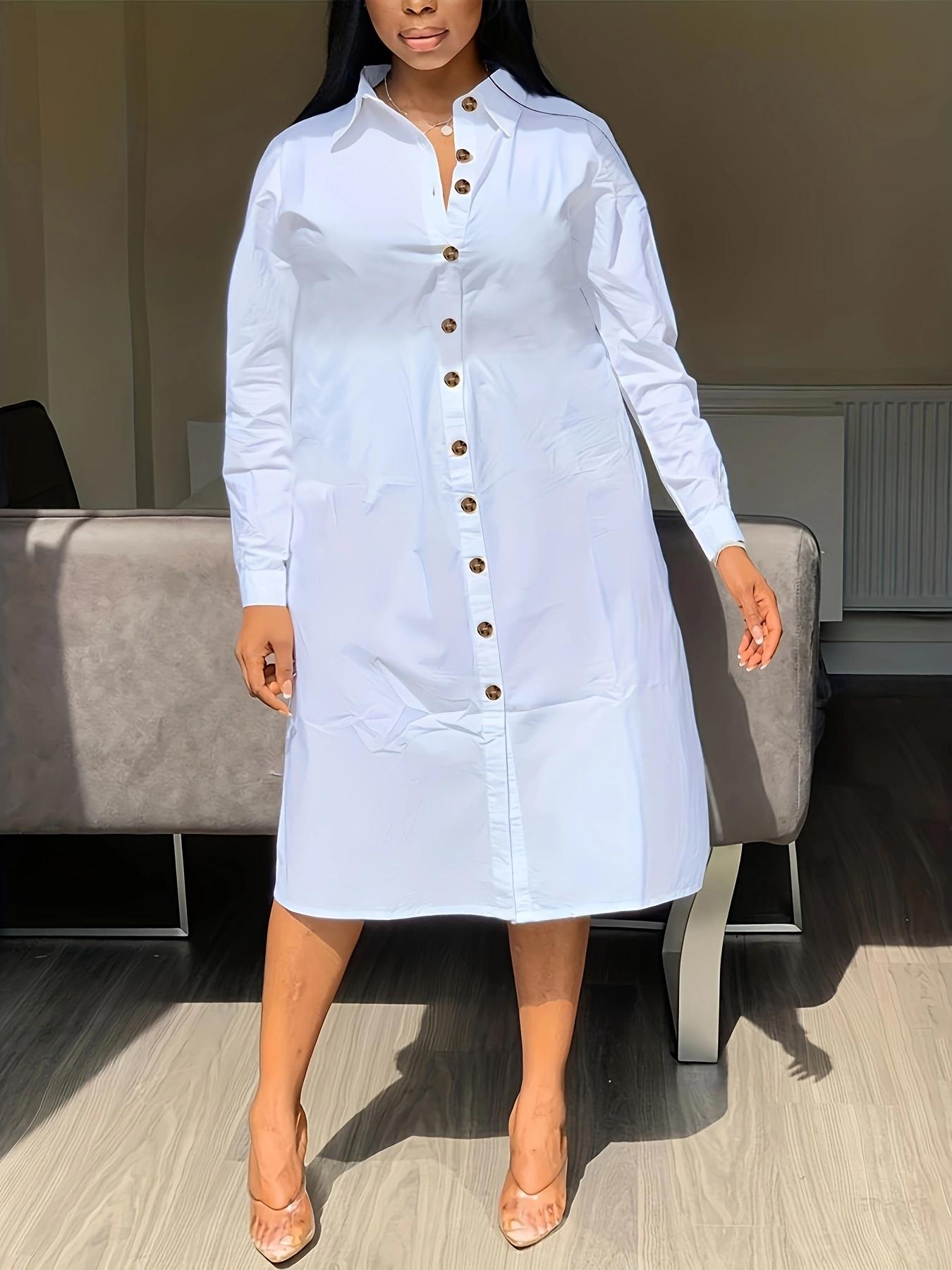 Plus Size White Shirt Dress – Comfortable and Slim Fit, Essential for Everyday Wear