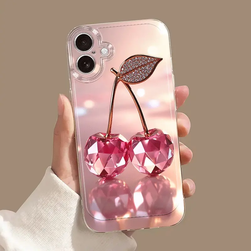 Phone Case: Cherry Crystal Pattern Space Case, Suitable for Apple iPhone 17/16/15/14/13/12/11 Mini/Plus/Pro/Max Series. Instagram-style Protective Cover, Fashionable and Simple Protective Case with Cute Images. Minimalist TPU Drop-resistant