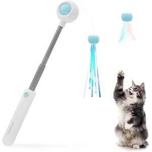 Cat Teaser Wand Long Rod Infrared Laser Pointer Feather Bell Replacement Head Cat Self-Entertainment Toy