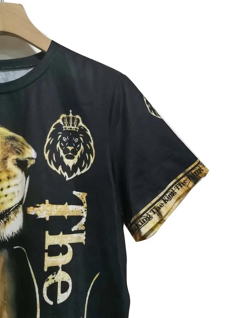 Men's 2-Piece Lion Printed Sportswear Set - Short-Sleeved T-Shirt, Pants, Summer Comfortable Menswear Clothing Set