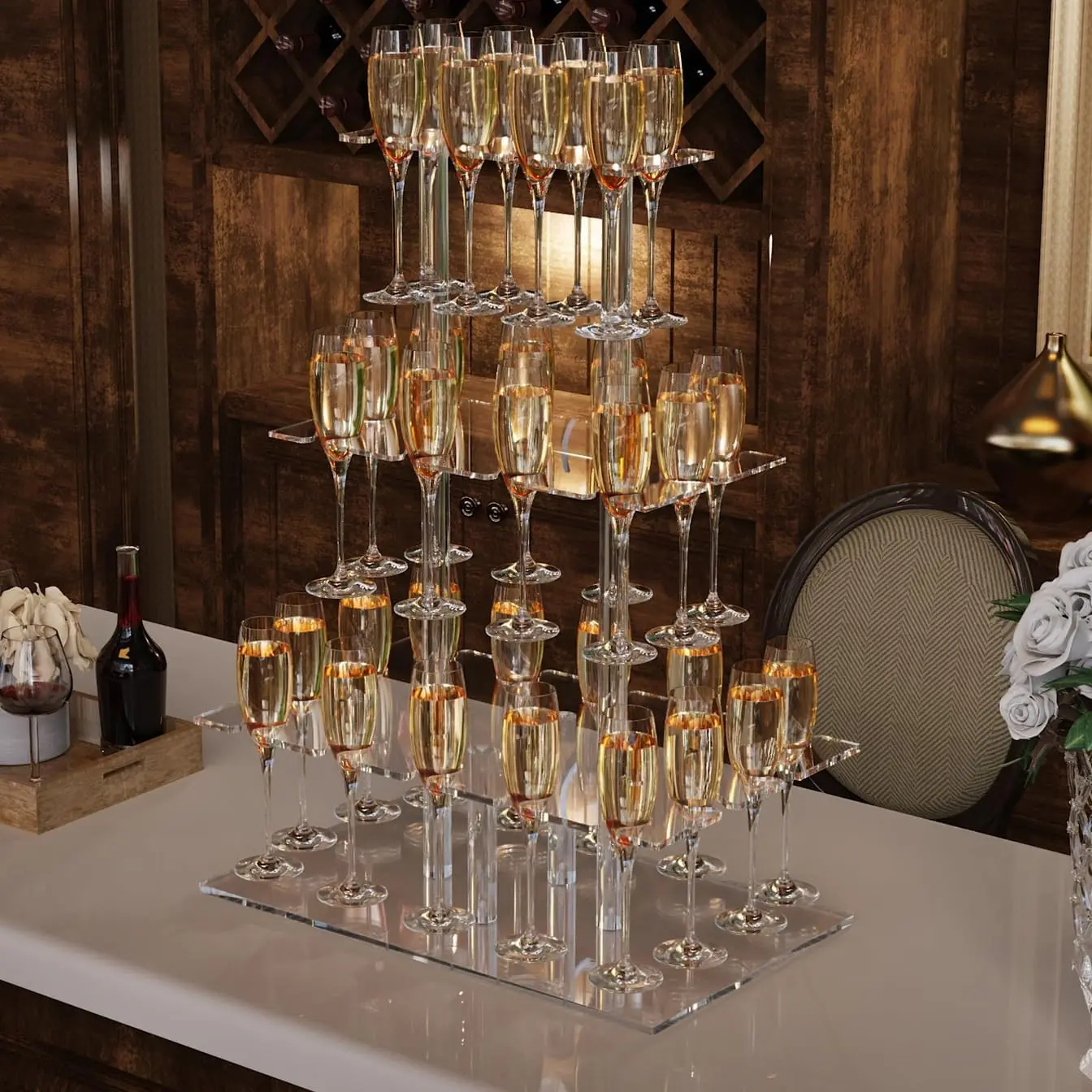 Acrylic Transparent Home Party Champagne Wall Stand, Champagne Tower Glass Holder, Tall Cup Rack for Wedding, Christmas, Birthday Parties