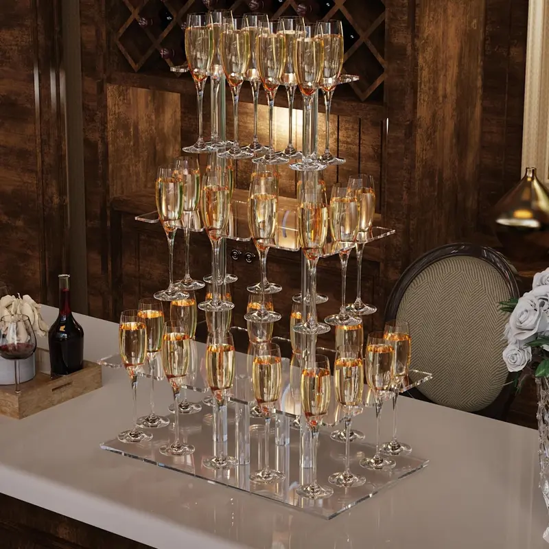 Acrylic Transparent Home Party Champagne Wall Stand, Champagne Tower Glass Holder, Tall Cup Rack for Wedding, Christmas, Birthday Parties