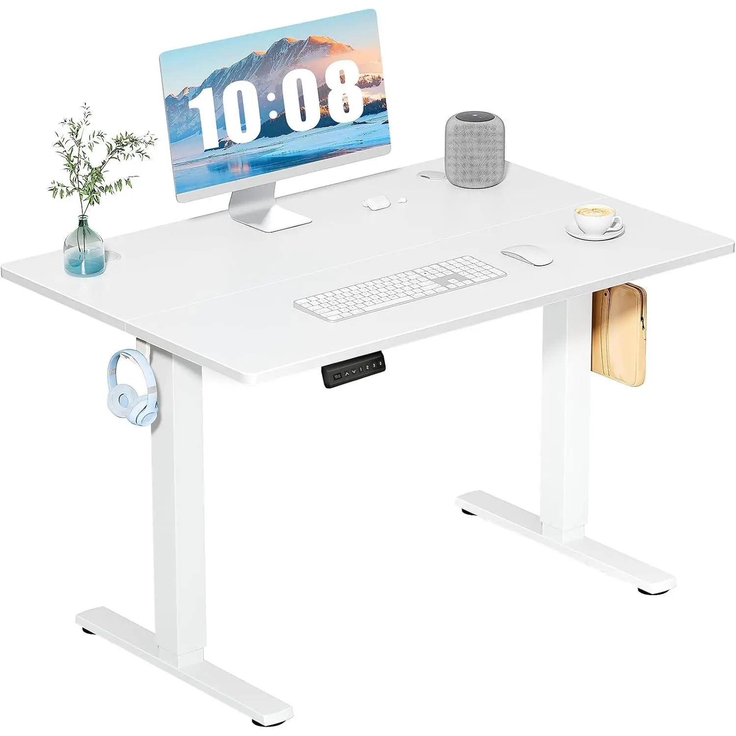 40 Inch Electric Standing Desk Height Adjustable, Sit to Stand Up Computer Workstations Work PC Table Home Office Study Writing Gaming Desks with Memory Presets for Walking Pad, Bedroom, White