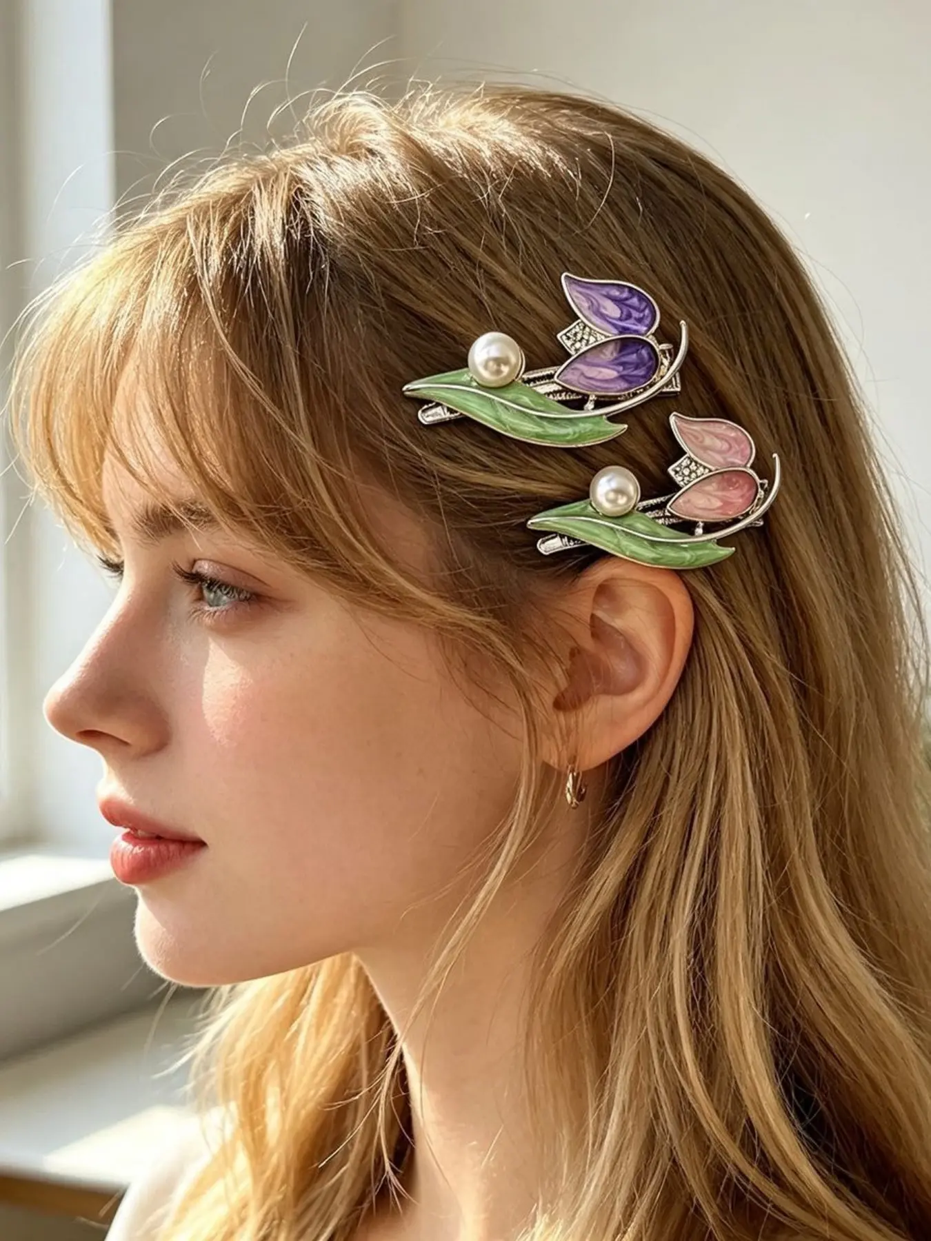 1Pcs Vintage Elegant Enamel Floral Duckbill Hair Clip, Anti-Slip Strong Hold Side Clip, Perfect for Women and Girls Daily Hairstyles