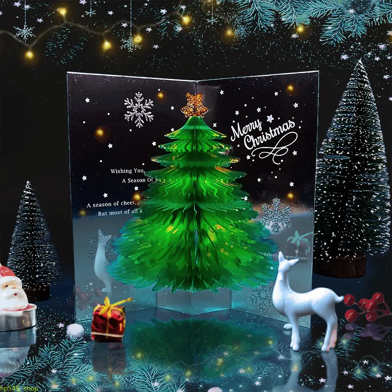 Europe and the United States popular Christmas card sparkling Christmas tree reflective three-dimensional Christmas creative 3D high-end blessing card travelessentials