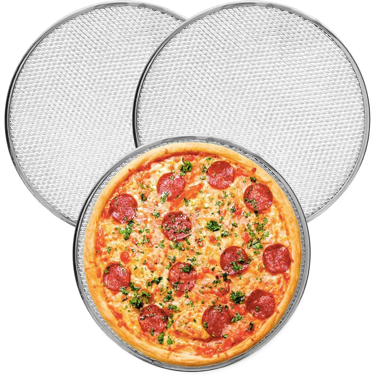 3 count 12 Inch Pizza Pan,Pizza Screen, Pizza Pan For Oven,Non-Stick Pizza Tray with Reinforced Rim - Heat Distribution Evenly, Easy-to-Clean for Daily Baking & Family Meals