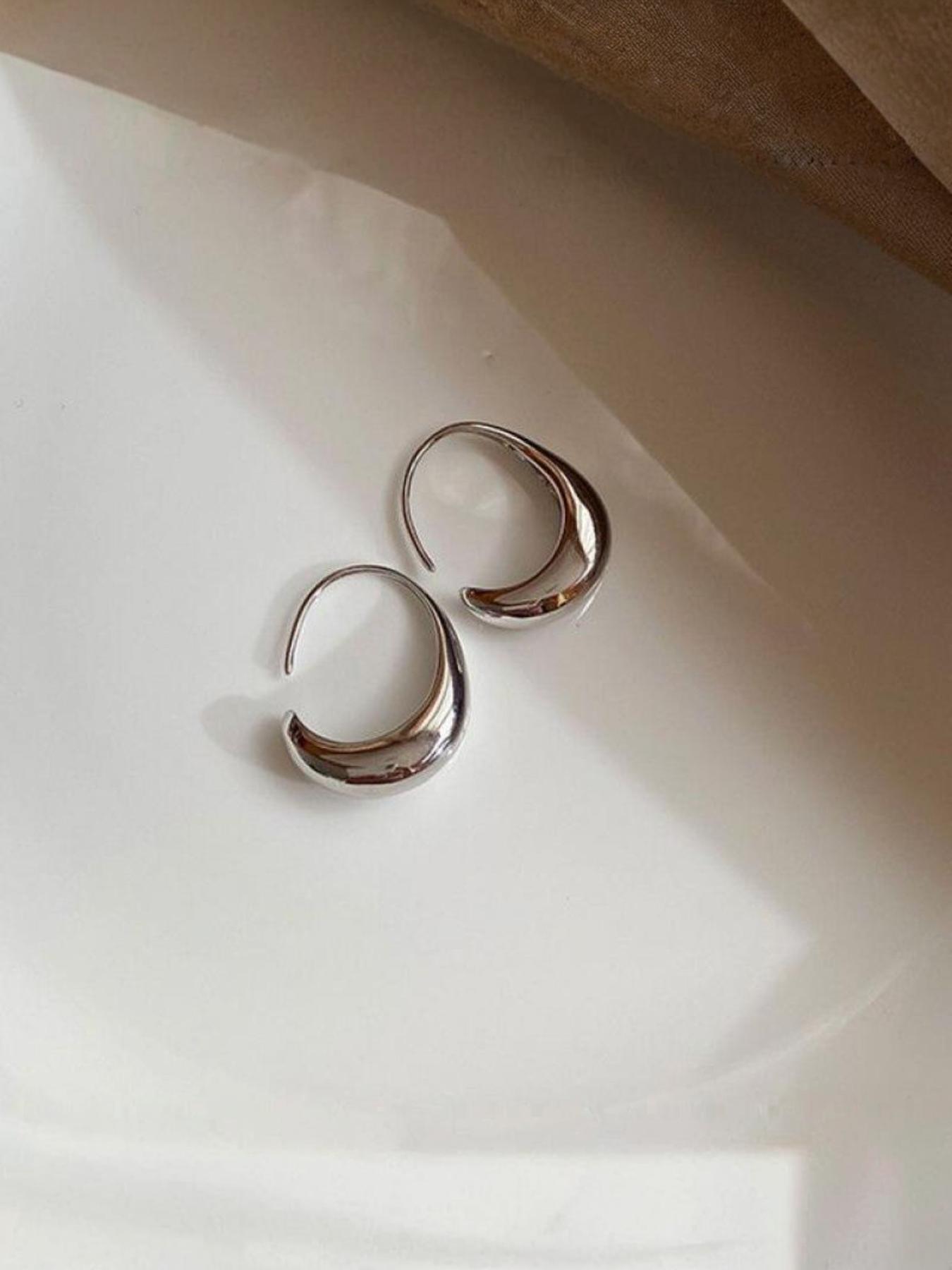 Golden/silver Color Earrings, Personality Exaggerated Casual Style, Plain Design, Metal Chain Material, All-Season Accessory