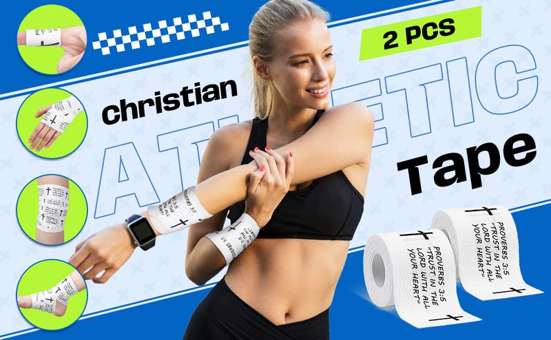 2 Pack Christian Athletic Tape - 2 Inch x 23 Feet Bible Verse Sports Tape with Cross Design, Jesus Inspired Wrist Wrap for Soccer Football Baseball Gymnastics, Perfect Religious Gift for Easter Good Friday 2 Pack Christian Athletic Tape - 2 Inch x 23 Feet Bible Verse Sports Tape with Cross Design, Jesus Inspired Wrist Wrap for Soccer Football Baseball Gymnastics, Perfect Religious Gift for Easter Good Friday