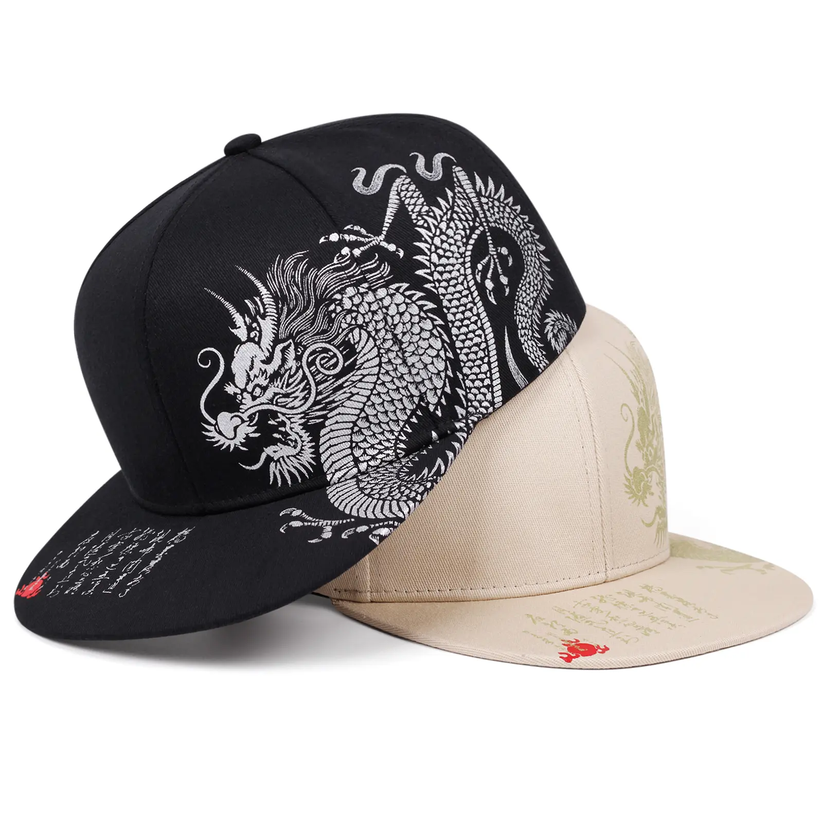Chinese Dragon Intricate Embroidery Snapback Hat - Adjustable Flat Bill, Cultural Streetwear Cap for Birthday, Engagement, Anniversary, Daily Wear, Business, Breathable Fabric, Memorial Day, Adjustable Size