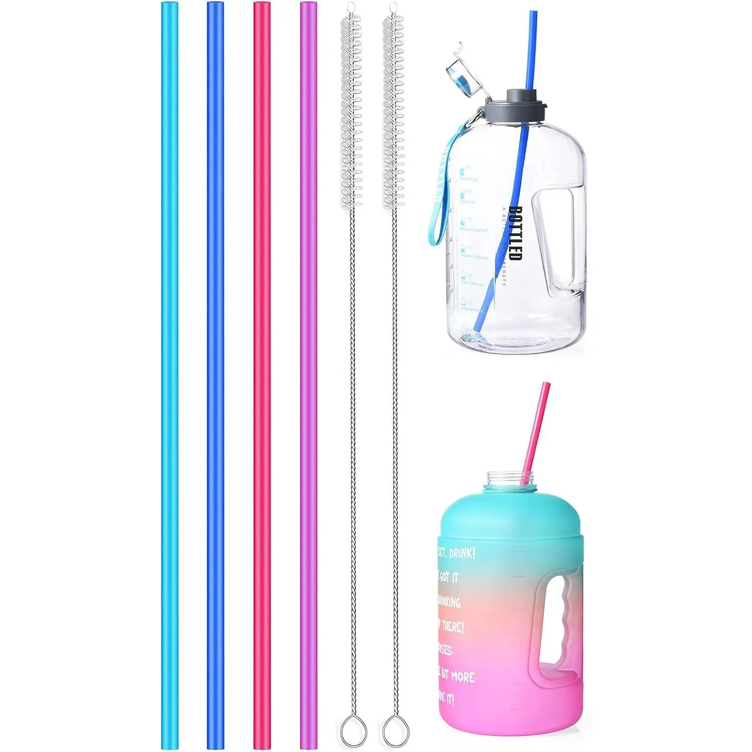 15 inch Extra Long   Straws, 4-Pack Flexible Straws for  40 oz Tumbler, 1 Gallon Water Bottles, 128 64 30 oz Jug Cup with Cleaning Brush