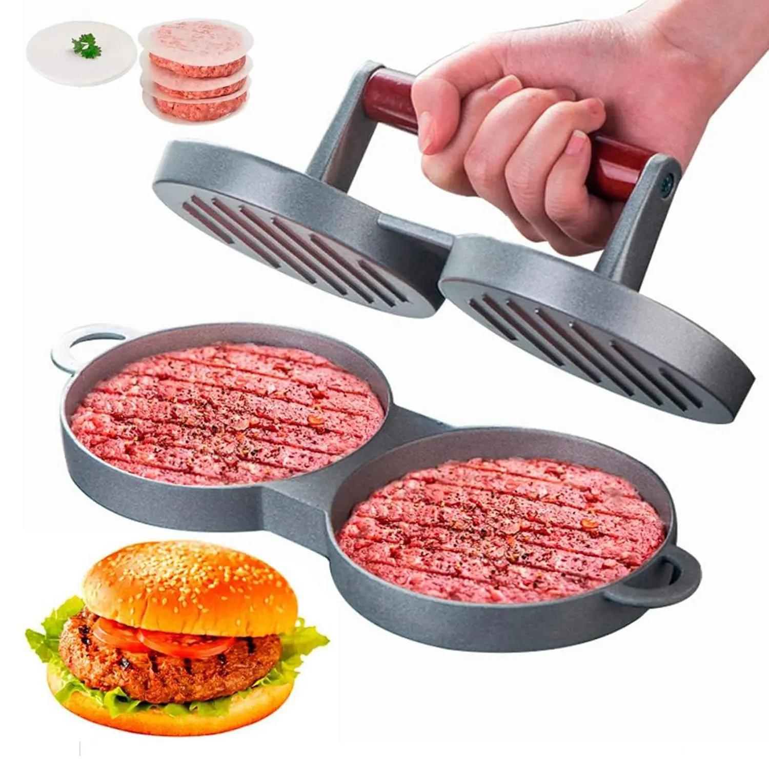 Hamburger Patty Press Mold, Round Meat Patty Maker, Baby Rice Molder, Includes Meat Patty Paper, Ideal for BBQ and Homemade Hamburgers, Kitchen Tools