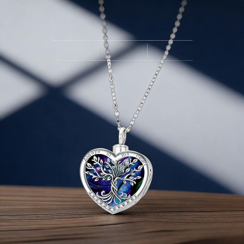 Heart Tree Life Urn Pendant Easter Memorial Necklace - Abalone Shell & Stainless Steel Short Chain - Cremation Jewelry for Memorial