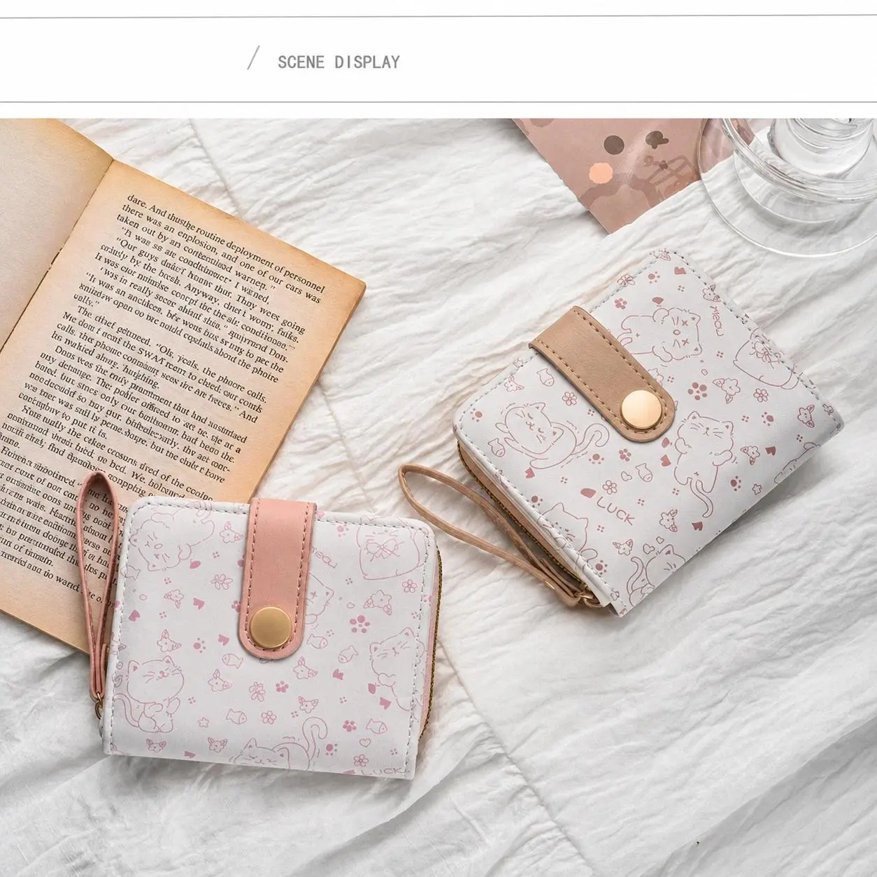 Wrist Strap Purse Portable Women's Short Wallet PU Leather Wallet Stain-resistant Multi-function Card Holder For Hanging Out