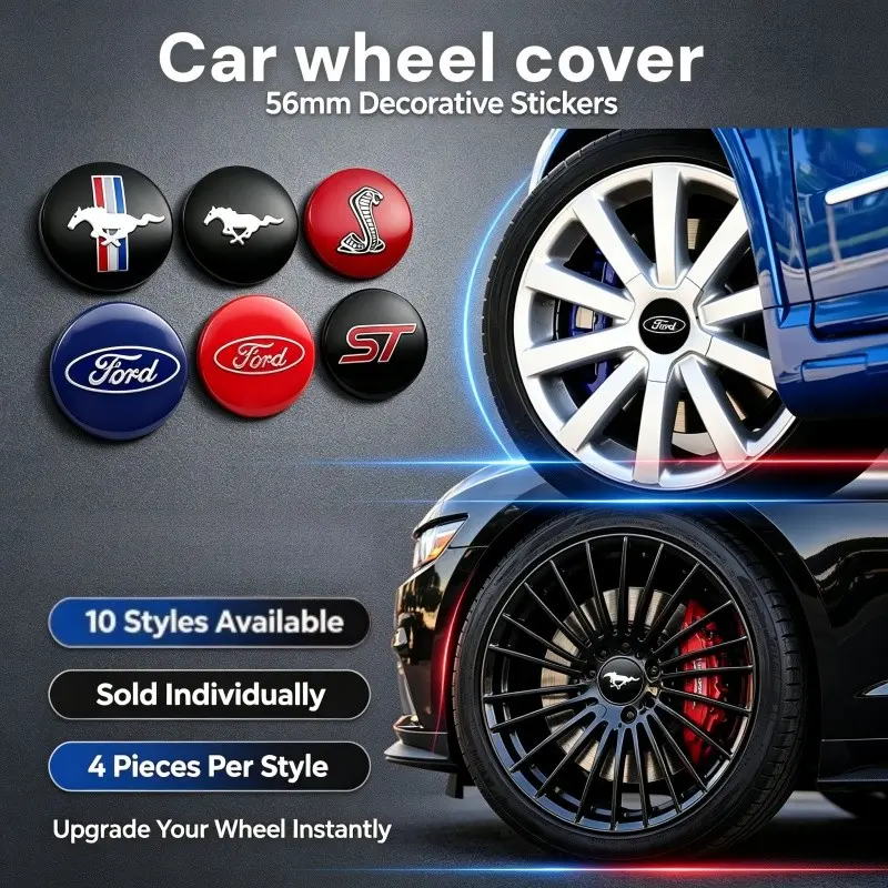 4 Pack Wheel Center Cap Stickers, Self-Adhesive Wheel Hub Decals, Waterproof Wheel Rim Emblem Stickers, Upgrade Unique Vehicle Styling, Compatible with F-150, Mustang, Bronco, Explorer, Escape, Maverick, Ranger, Expedition, Automotive Wheel Accessories