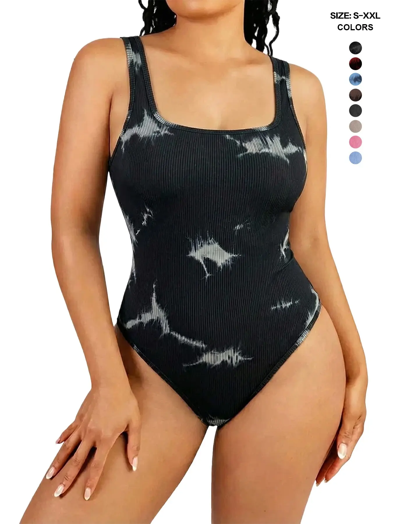 Gradient Tie Dye Rib Knit Hourglass Slimming Compression Tank, Body Shaper for Under Dresses Jeans, Casual Streetwear