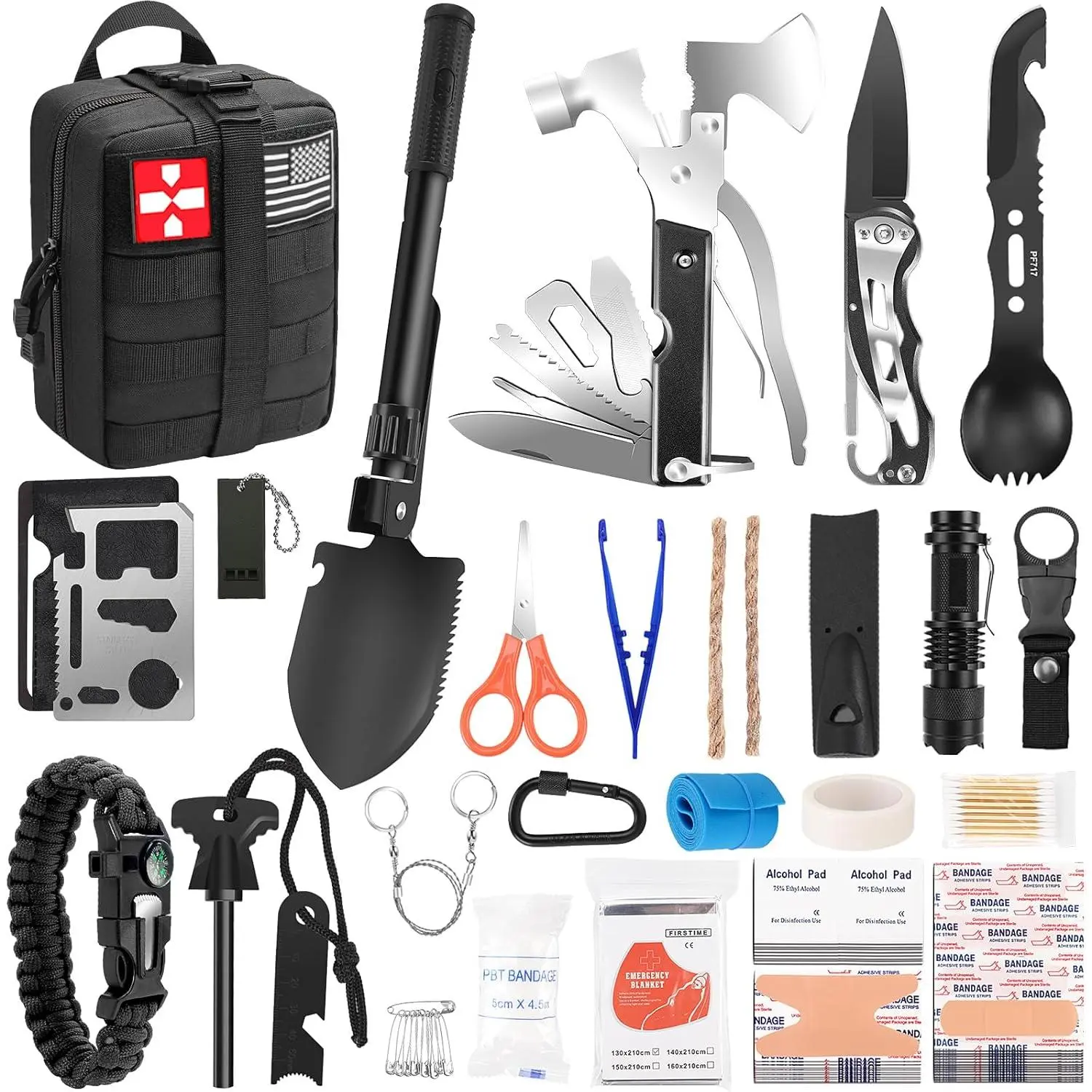 150-PCS Survival Backpack Kit for Men - Male Emergency Prep Kit with Trauma Bag, Molle Pouch - Ideal for Outdoor Camping, Home Safety