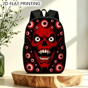 1pc Durable Backpack, Halloween Eyeball Red Demon Pattern, Unisex 2D Flat Print Large Backpack, Features Adjustable Shoulder Straps And Zippers, Easy to Clean, Suitable for School, Travel, Shopping, Etc