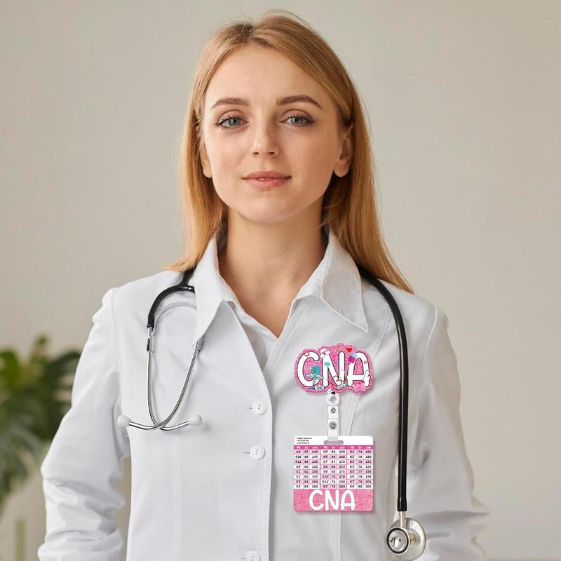CNA Badge Reel with Badge Buddy -  Pink Certified  Assistant Badge Reel and CNA Badge Buddy Retractable ID Clip for   Gifts Work Accessories Essentials Conversion Charts