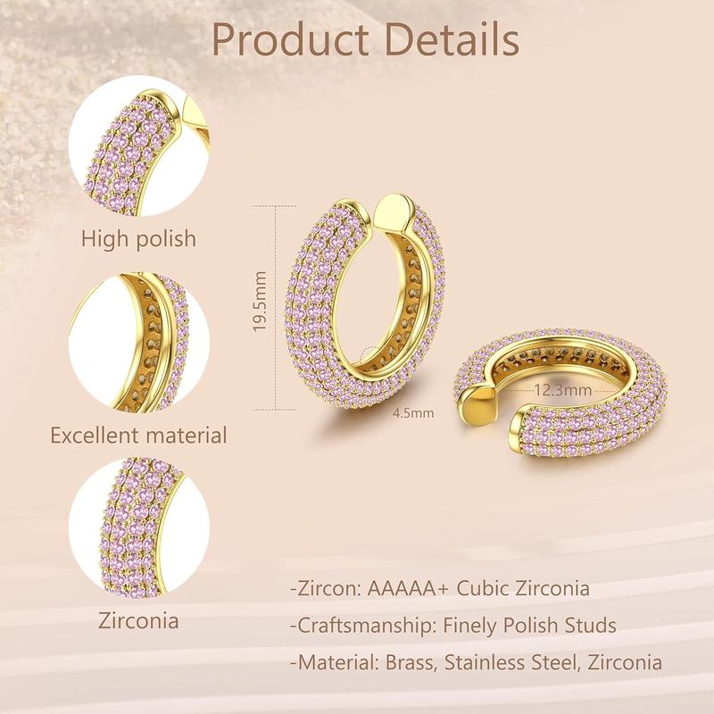 CASSIECA Ear Cuff for Women CZ Fake Helix Cartilage Earrings Fake Piercing Ear Cuff Earrings 14K Gold Clip Ear Cuff Silver Gold Sparkling Round Huggie Earrings Without Ear Piercing