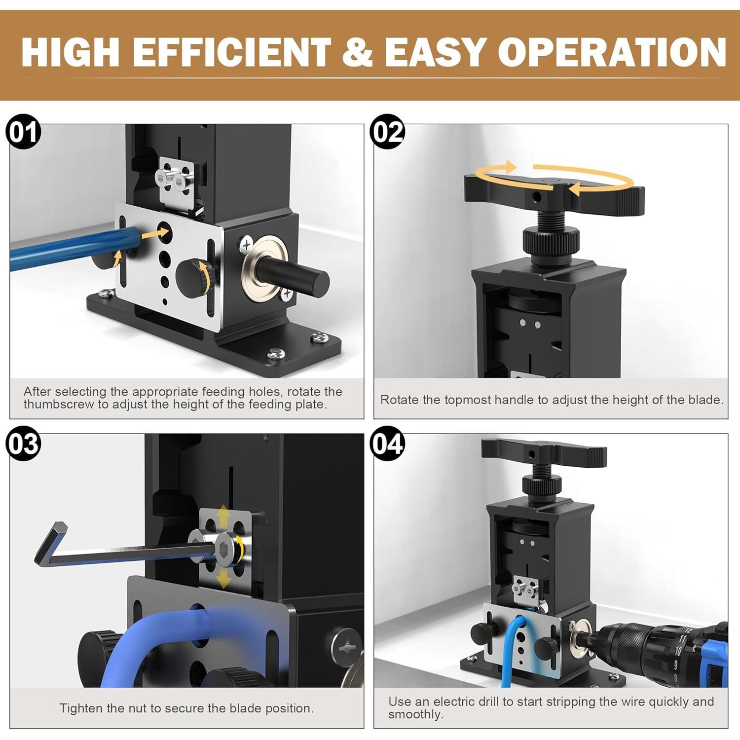 Adjustable Wire Stripper Machine Upgraded Drill- Stripper Automatically Strips #18 AWG to 250  Cables. Features Tool-free Adjustment for Easy, Efficient Operation