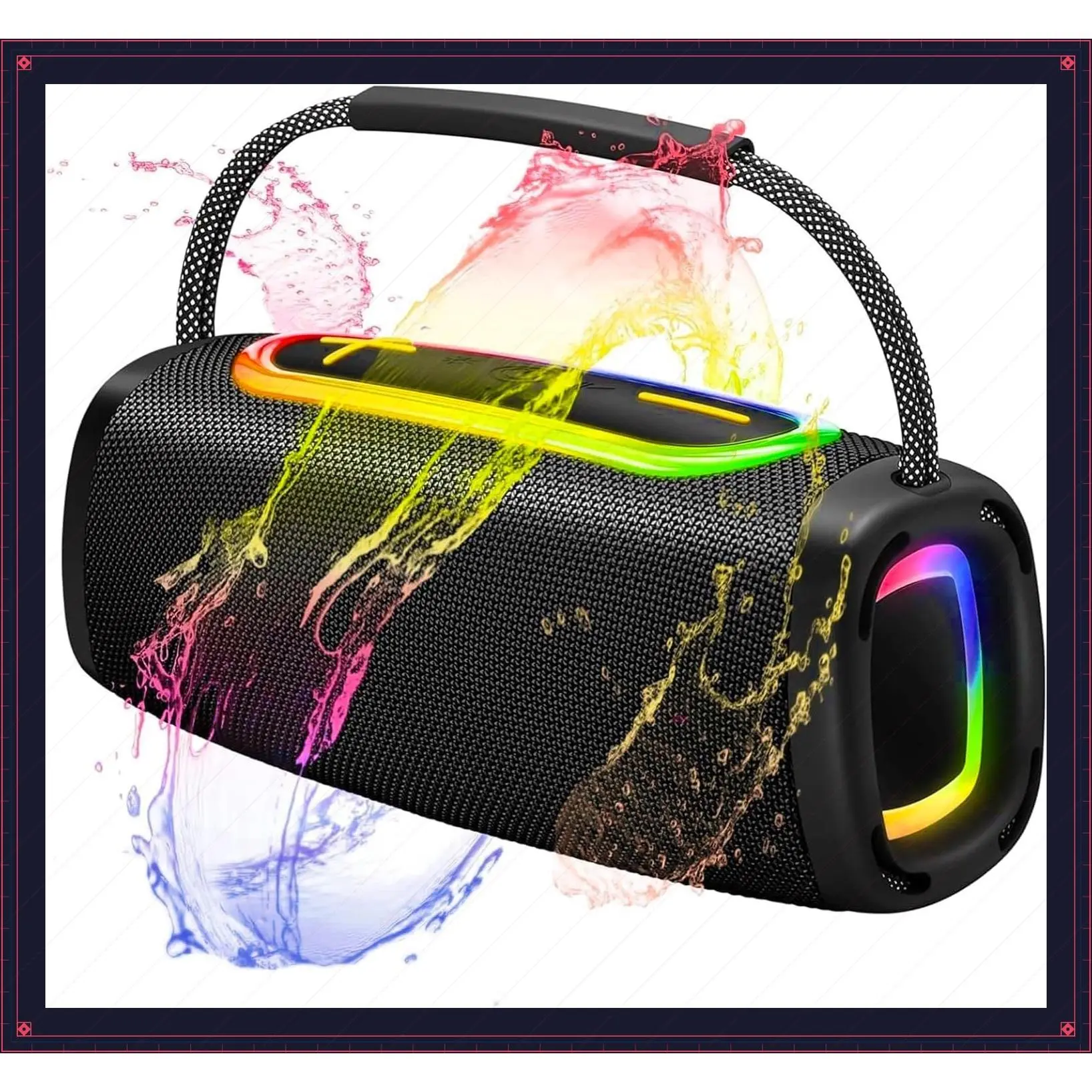 Outdoor Bluetooth 5.4 Speaker, 60W Loud Sound, IPX7 Waterproof, 40H Playtime, Bass, TWS, 6000mAh Portable Wireless Speaker with RGB Light Show for Party, Beach, Projector, House (Black)Gift