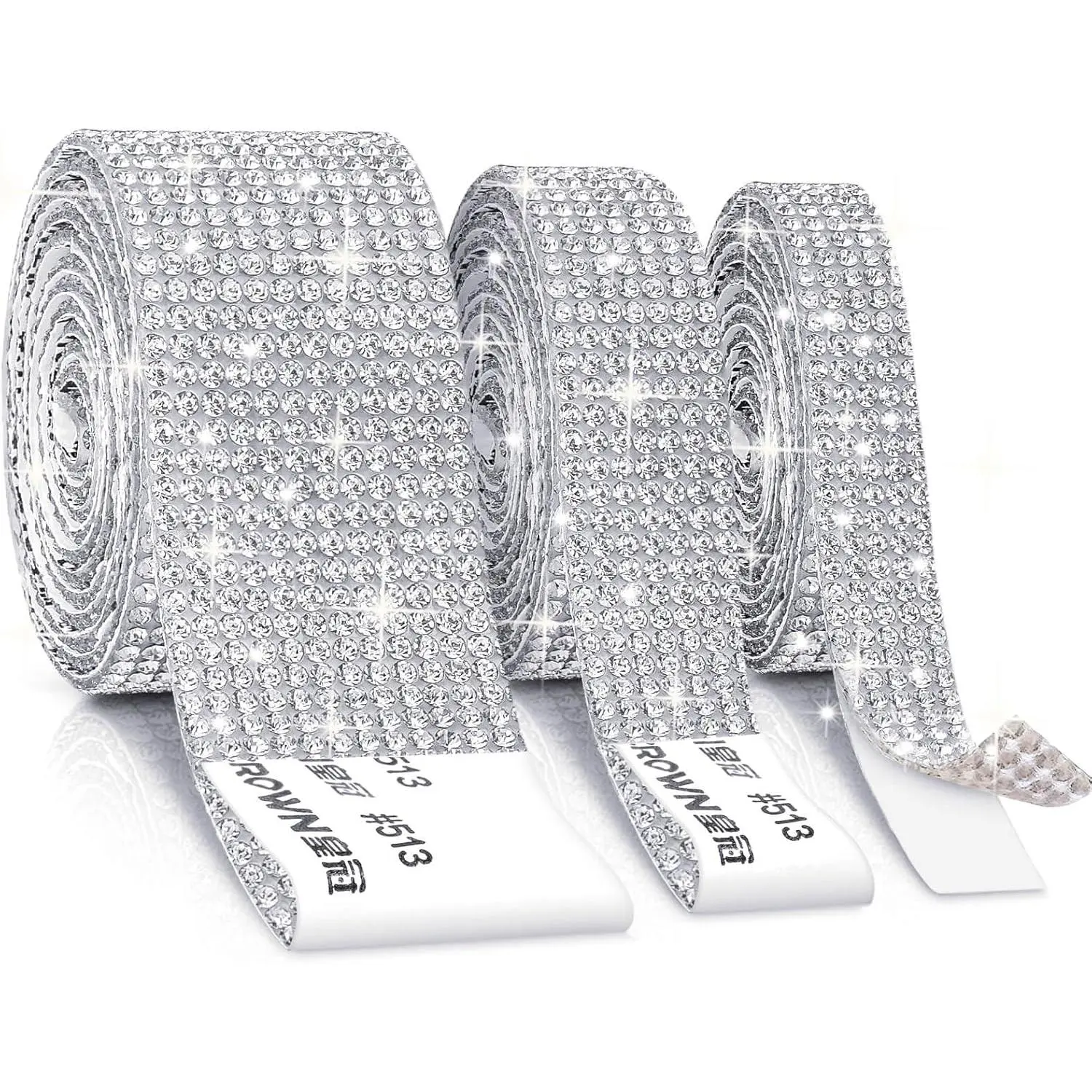 3 Rolls Rhinestone Ribbons,  Self Adhesive Rhinestone Strips,  Rhinestones Roll Rhinestones Tape Bling Wrap, Bling Stickers for Crafts Decoration  DIY Wedding Party