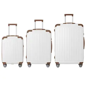 Brown 3-Piece Premium ABS Luggage Set-20", 24", and 28" Suitcases with Multi-Position Handle, Silent Spinner Wheels, and TSA-Approved Lock-Durable, Stylish, and Spacious Travel Gear