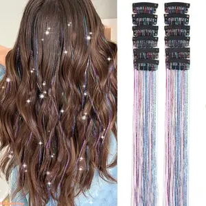 12-piece pop BB clip laser golden shiny silk wig.
