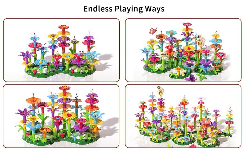 224 PCS Flower Garden Building Toys for Girls Toys, Educational STEM Toy and Preschool Garden Play Set for Toddlers 3 4 5 6 7 8 Year Old Kids Boys Girls, Flower Stacking Toys for Kids Age 3-6