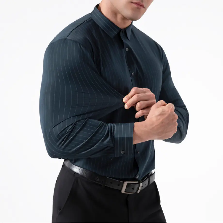 Men's No-Iron Dress Shirt - Tailored Fit Long Sleeve Tops in Expandable 4-Way Stretch Elastane with a Refined Feel, Casual, Square Neck, Seamless, Wear-Resistant, Smooth, Machine Washable, All Seasons, Anti-Wrinkle, Fabric, Breathable, Office/Travel, Fitt