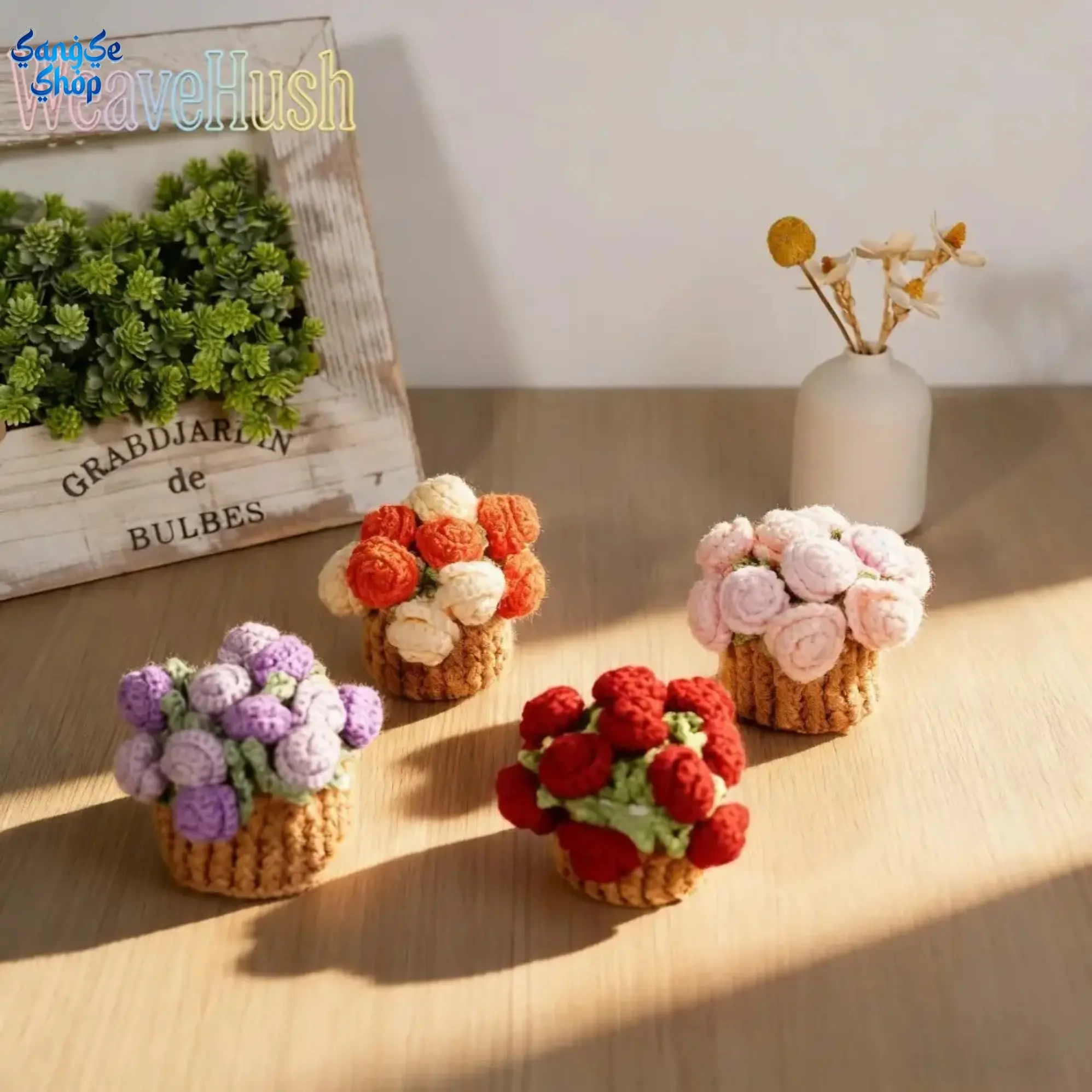 Handmade Crochet Flower Coaster, Transformable Yarn Bouquet Cup Mat with Purple Basket, Cute Floral Table Decor, Soft Knitted Home Decoration, Unique Gift for Mom, Coffee Table, Kitchen, Dining Room & Living Space
