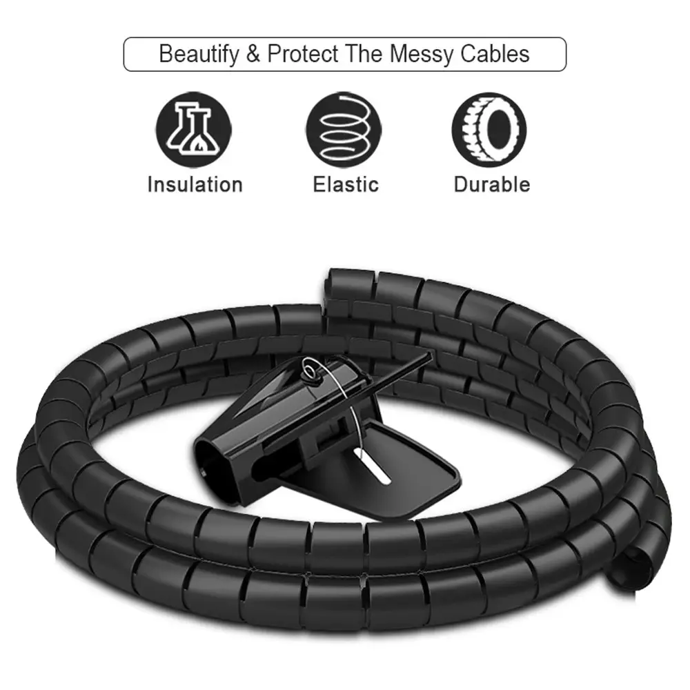 1.5M 16mm Flexible Spiral Cable Wire Protector Cable Organizer Computer Cord Protective Tube Clip Organizer Management Tools