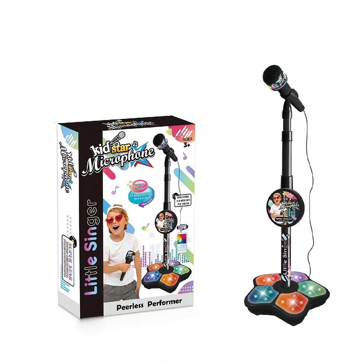 Microphone Toy with Super Colorful Lights, Unisex Singing Mic with Stand, Role Play Music Enlightenment Educational Toy