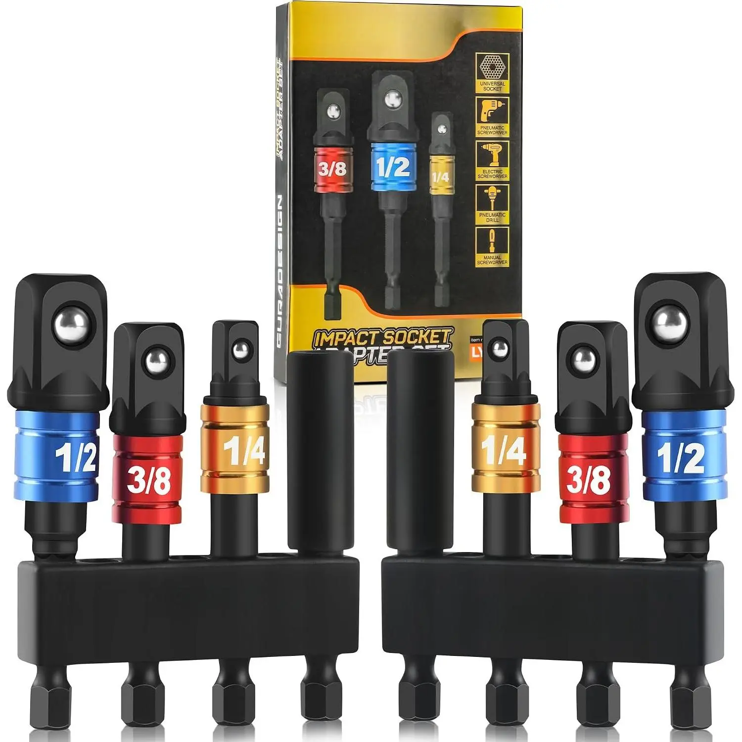 8-  Socket Adapter Set for Drill, 1/4" 3/8" 1/2" Hex Shank  Driver Socket Adapter, Socket to Drill Adapter