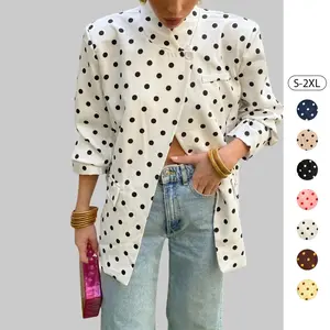 Tankaneo Womenss Polka Dot Blazers Jackets Trendy Casual Long Sleeve Open Front Suits Lightweight Business Work Coats