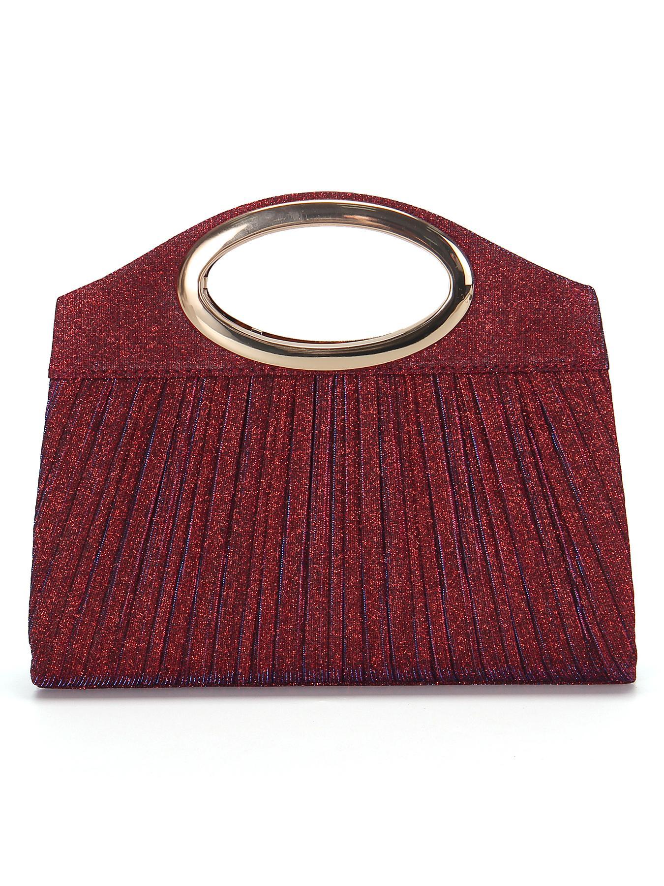 Women's Elegant Glitter Evening Clutch Bag, Metal Ring Handle, Pleated Design, Magnetic Closure, Versatile Strap, Perfect for Weddings, Parties, Wristlet Clutch