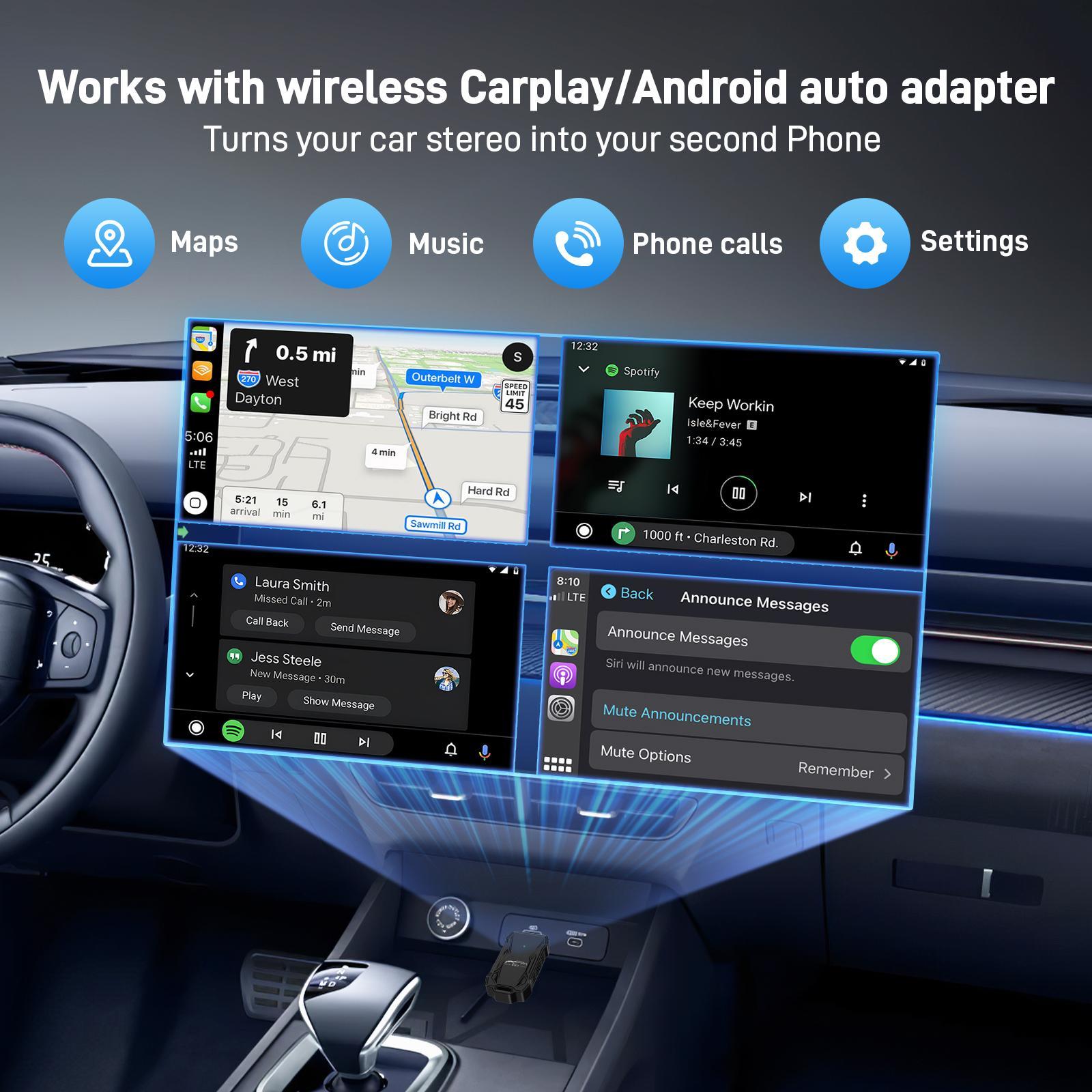 Wireless Car Adapter, Plug & Play Car Wireless Adapter, Compatible with iPhone & Android, Car Electronics Accessories