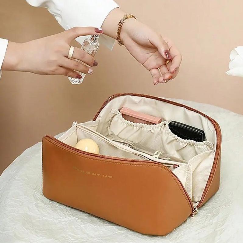 Sleek Luxury Large Capacity Travel Makeup Organizer - Water-Resistant Multiple Pockets - Portable Handheld