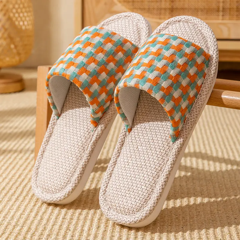 Women's Fashion Linen Slippers - Unisex Cotton-Linen Blend, Non-slip, Thick-soled, All-Season (Spring,Summer,Autumn) Indoor Home Use Shoes