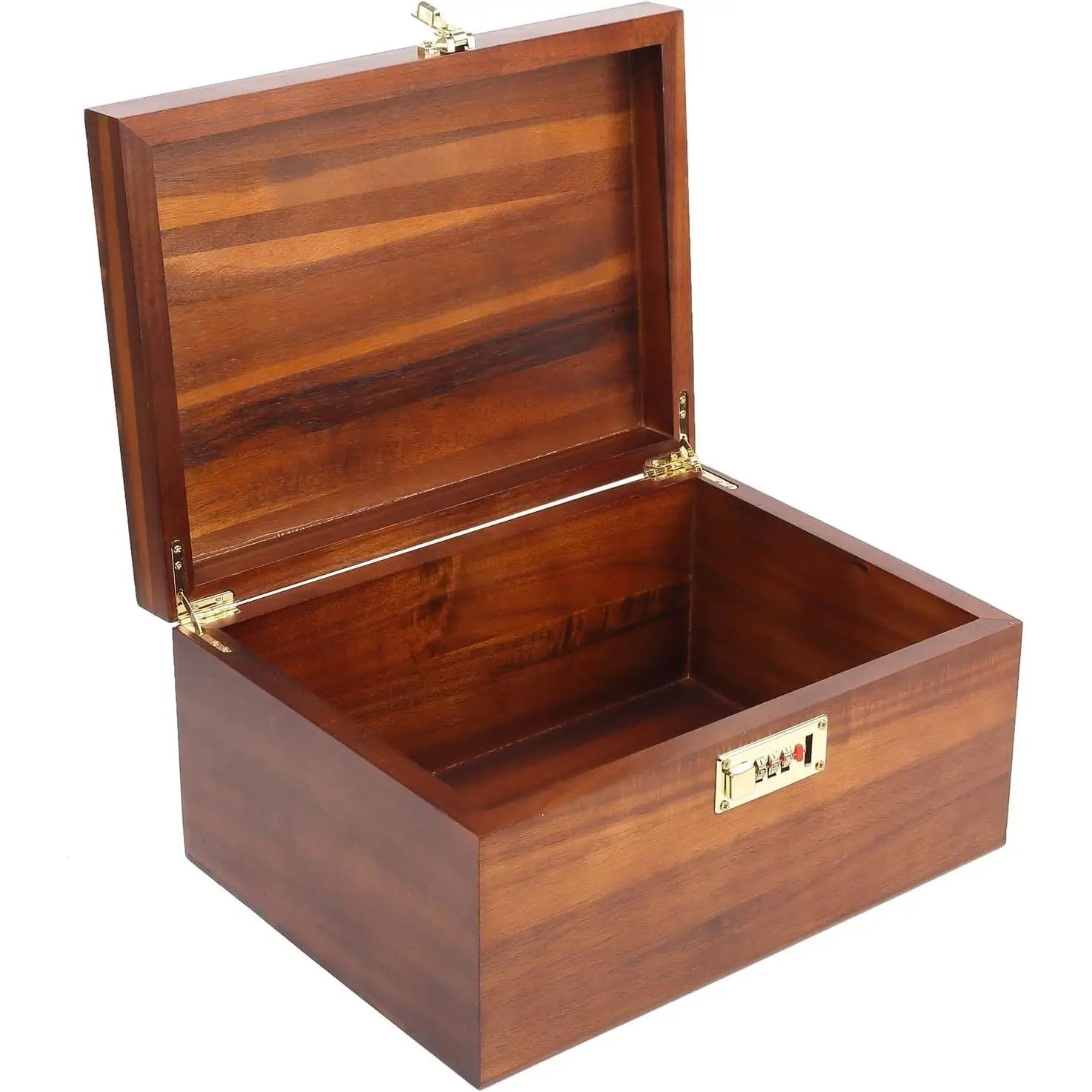 Large Wooden  Box -  Storage Box Decorative Boxes with Combination Lock for Storing  Memory , 12.5 IN Wooden Memory Boxes with Lid for  Decor-WB005-(Brown