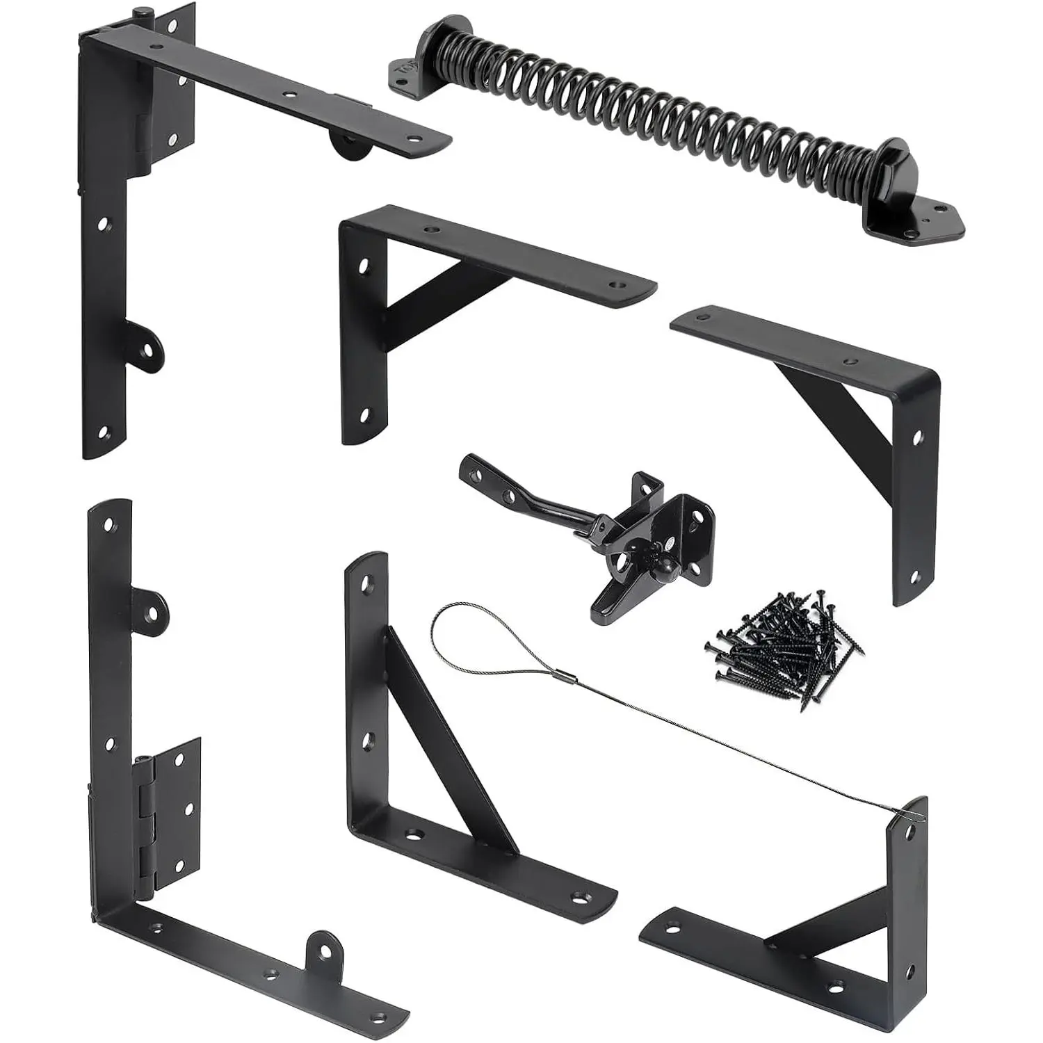 Fence Gate Kit Gate Hardware, 1 Set Anti Sag Gate Kit Gate Frame Cornor Brackets Kit with Self Closing Gate Springs Hings Latchs for Outdoor Garden Backyard Wooden Fence Deck Porch Gate