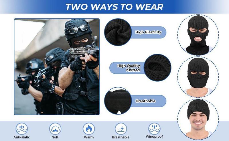 2pcs 3 Hole Winter Knitted Mask, Car Seat Protector for Head Rest, Full Face Cover Ski Scarf Mask Warm Balaclava for Adult Skiing, Motorcycle,Wind Protection