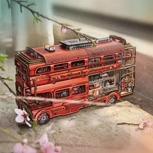 Double-Decker Bus Wooden 3D Puzzle, Kids DIY Craft Kit, Car Model Assembly Toy, Educational Building Block, Fun Learning Gift