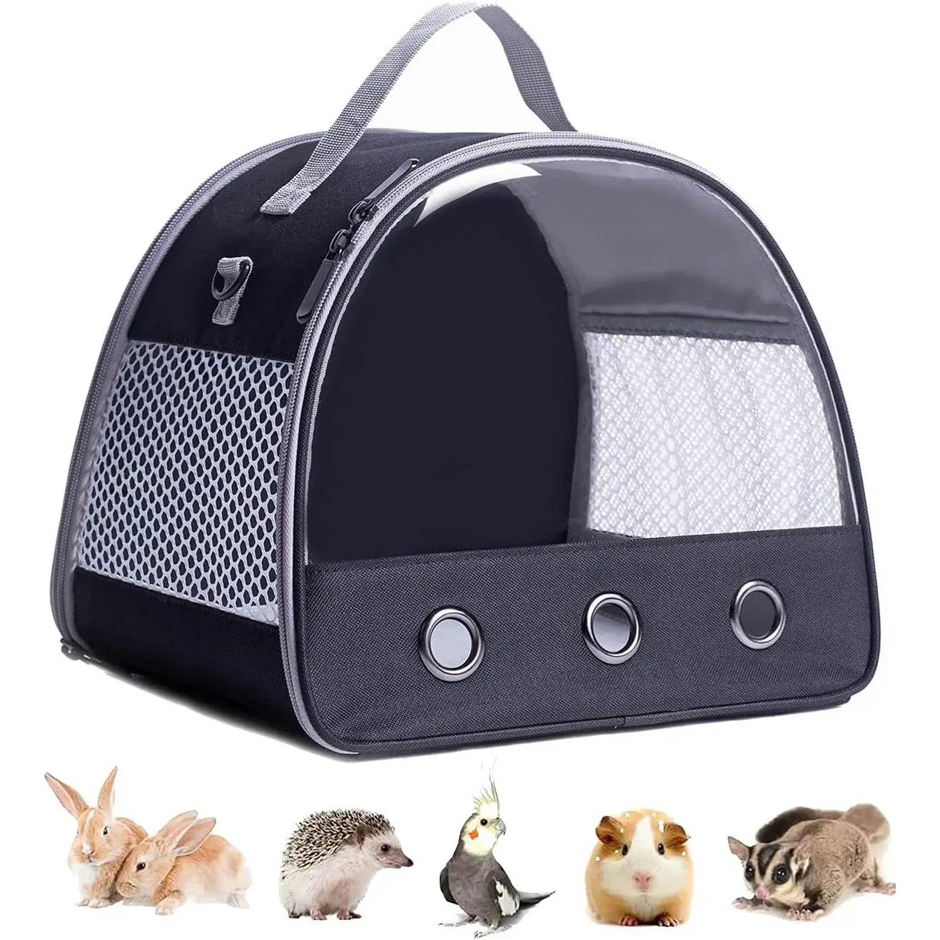 Guinea Pig Carrier Backpack, Clear Bubble Window Backpack for Guinea Pig, Bunny Rat Bird (Black, Carrier)