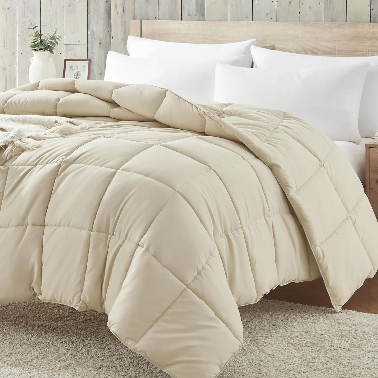Comforters Queen Size - Beige Duvet Insert Down Alternative Bed Queen Comforter, Lightweight Bedding Comforters Full Size Quilted Soft All Season Beige