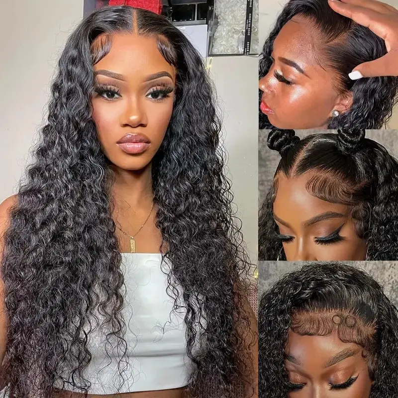13x6 Deep Wave Lace Front Wig for Women, Heat Resistant Synthetic Hair with Long Small Curls, Machine-Made Middle Parting, Long Hair