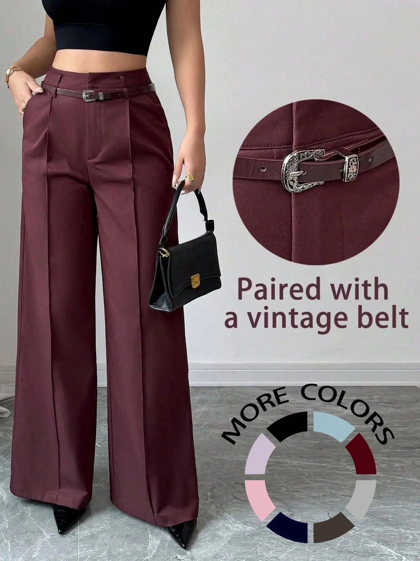 Women's High Waist Loose Wide Leg Pants Trouser, Casual Chic Trousers, Dual Belt Design, Casual Fashion, All Seasons, Comfortable and Versatile