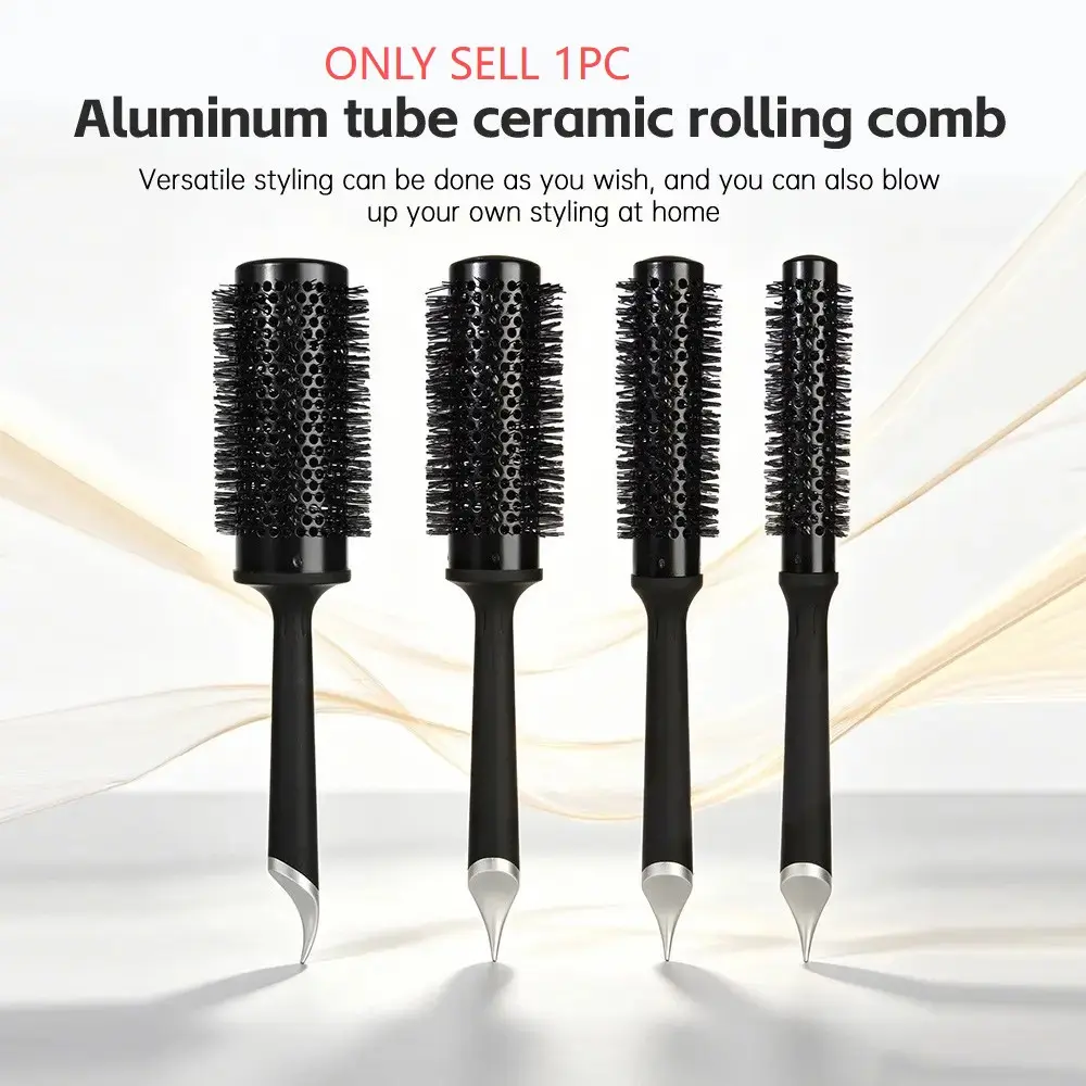Professional Round Comb with Ceramic Coating, Heat Retention Quick Dry, Multi-Sizes, Blow Straight & Curl, Hair Styling Tool