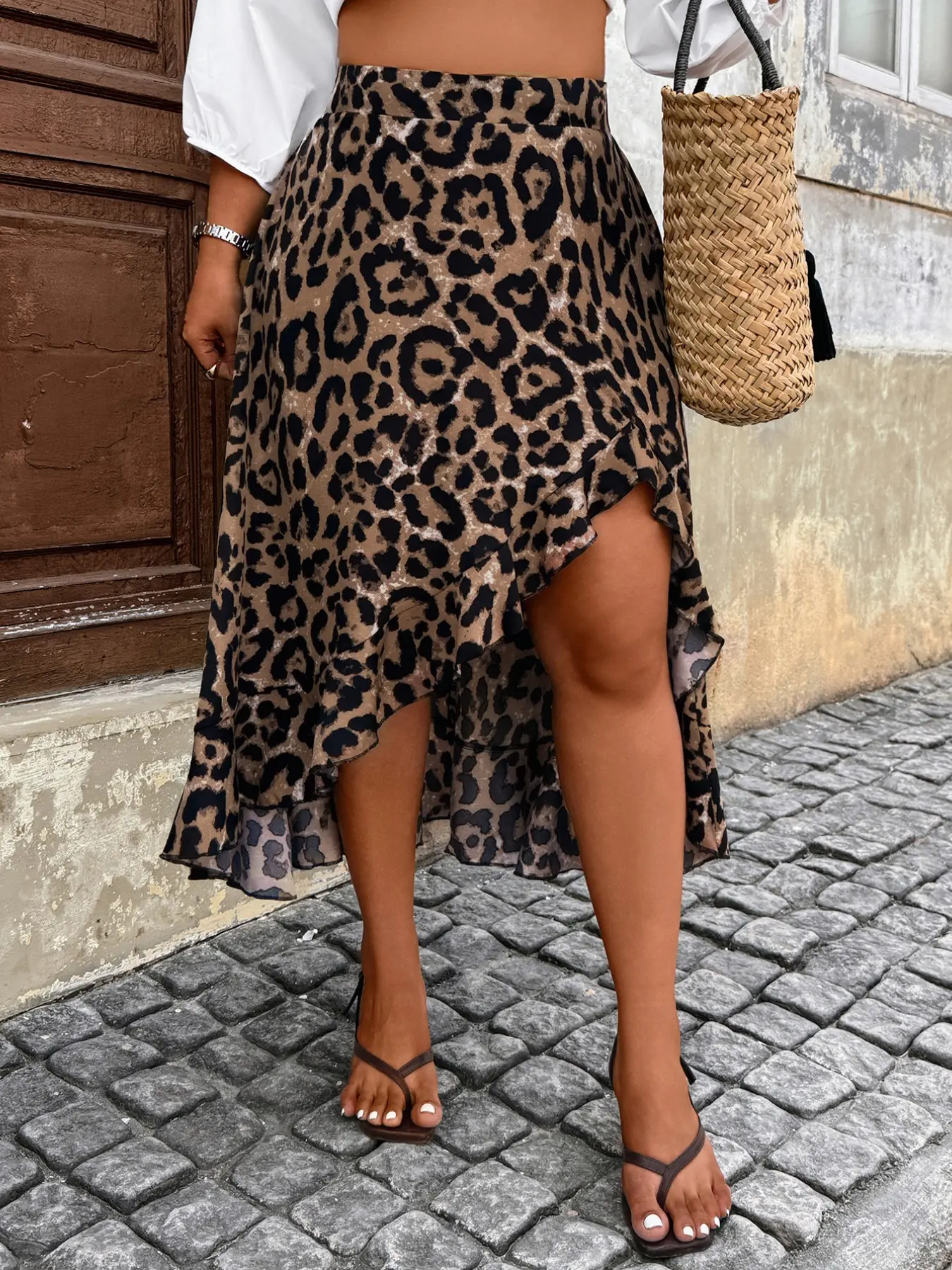 Vintage Leopard Print High Waist A-Line Midi Skirt, Flattering Fit for Plus Size Women, Perfect for Daily Wear & Vacation, A Line Skirts